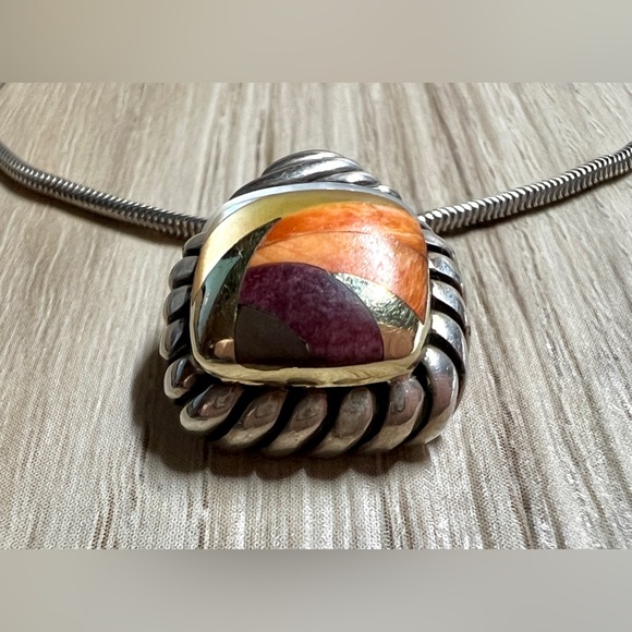 Asch Grossbardt Sterling Silver & 18K Gold Spiny Oyster Pendant With Necklace - Picture 3 of 7